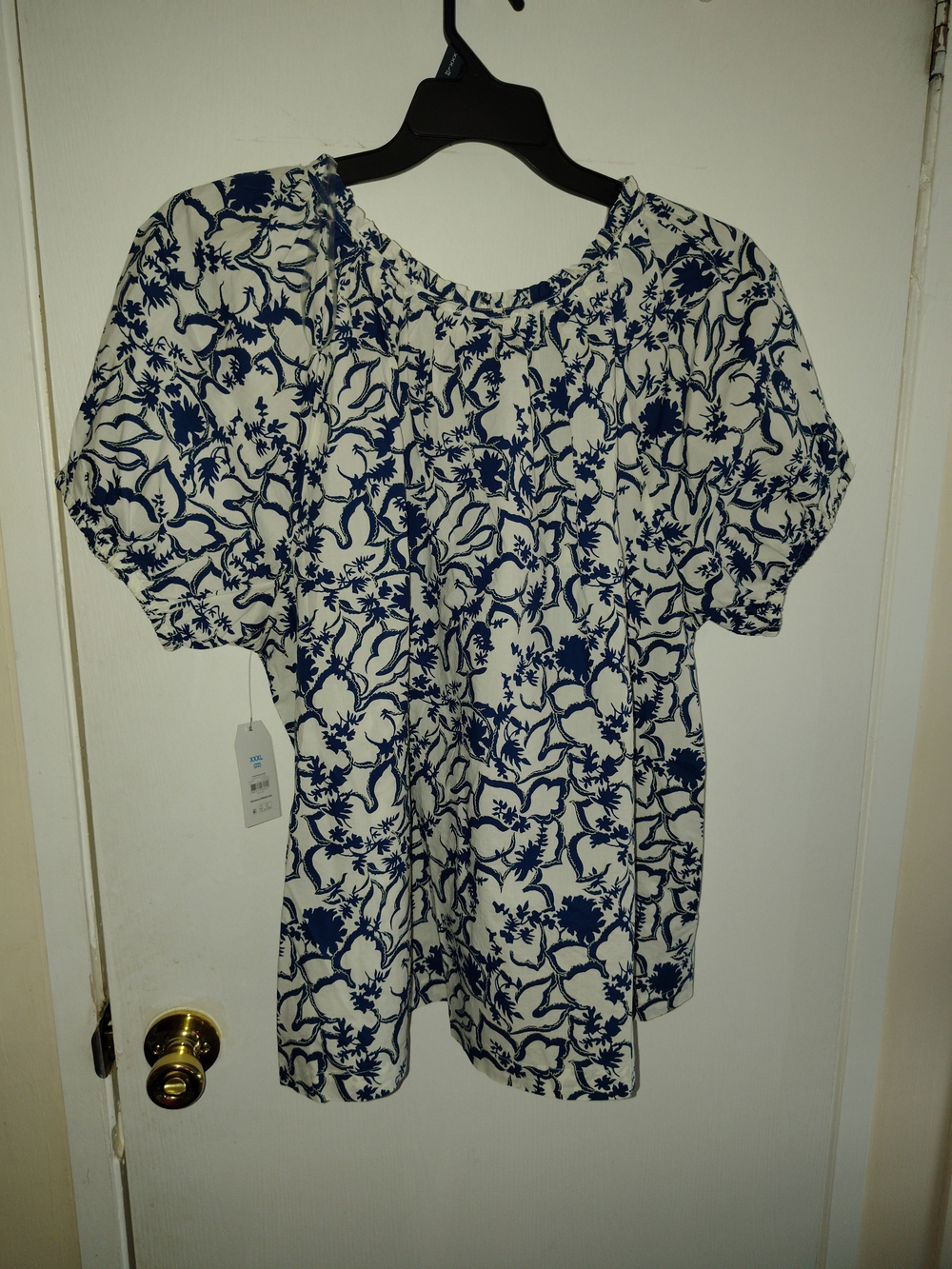 Time and Tru White Top with Navy Floral Print